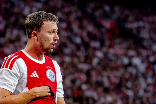 AMSTERDAM — AFC Ajax Amsterdam midfielder Youri Regeer is forced to leave the game due to an injury during the UEFA Conference League match at the Johan Cruijff ArenA on August 27, 2026, in Amsterdam, the Netherlands. Photo by DeFodi Images