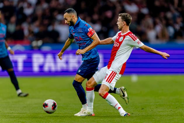 AMSTERDAM FC Sion midfielder Ali Kabacalman and AFC Ajax Amsterdam midfielder Youri Regeer during the UEFA Conference League at the Johan Cruijff ArenA on August 27, 2026, in Amsterdam, the Netherlands. Photo by DeFodi Images