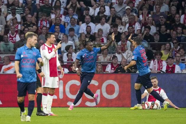 AMSTERDAM , 27-08-2026 , JohanCruijff ArenA , season 2026 2027 , UEFA Conference League play-off football . Match between Ajax and FC Sion, Picture shows FC Sion player Winsley Boteli scores the 1-1 Ajax - Sion  x206095209x Copyright: