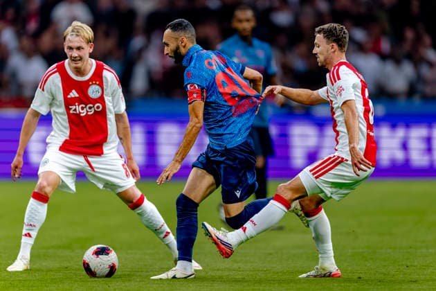 AMSTERDAM FC Sion midfielder Ali Kabacalman and AFC Ajax Amsterdam midfielder Youri Regeer during the UEFA Conference League at the Johan Cruijff ArenA on August 27, 2026, in Amsterdam, the Netherlands. Photo by DeFodi Images