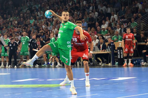 August 27, 2026, GER Germany, Handball, 1st Bundesliga, August 27, 2026, 2026–2027 season, Berlin, Fuechse Berlin vs. Melsungen (7-meter throw by Tim Freihoefer), Fuechse Berlin 20, Max Schmeling Halle, Berlin, Germany Copyright: xNordphotox xEnglerx