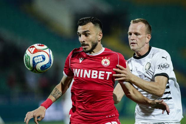 SOCCER - UEFA Europa League - Qualifiers - PFC CSKA vs. OFI Crete FC Photo by IPA ABACAPRESS.COM87840897 - CSKA s Ioannis Pitas in action against OFI s Lorenzo Dickmann during the Europa League playoff match between PFC CSKA and OFI Crete FC at Vasil Levski National Stadium in Sofia, Bulgaria, on August 27, 2026 Sofia Bulgaria  Copyright: xIPAxSport ABACAx