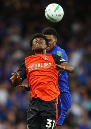 Benedict Benagr of Luton Town and Josh Acheampong of Chelsea Chelsea v Luton Town, EFL Carabao Cup, Second Round, Football, Stamford Bridge, London, UK - 27 Aug 2026London Stamford Bridge United Kingdom EDITORIAL USE ONLY No use with unauthorised audio, video, data, fixture lists, club league logos or live services. Online in-match use limited to 120 images, no video emulation. No use in betting, games or single club league player publications.  Copyright: xMichaelxZemanek Shutterstockx 17118945q