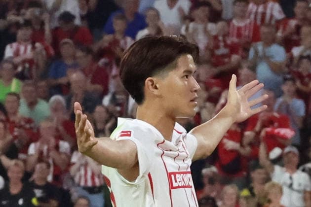 August 27, 2026, xrekx, Soccer Conference League Qualifiers, SC Freiburg vs. FC Motherwell – Goal celebration after Keisuke Goto scored to make it 4–1 for SC Freiburg, Freiburg