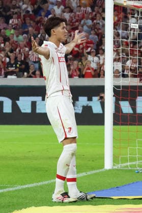 August 27, 2026, xrekx, Soccer Conference League Qualifiers, SC Freiburg vs. FC Motherwell – Goal celebration after Keisuke Goto scored to make it 4–1 for SC Freiburg, Freiburg