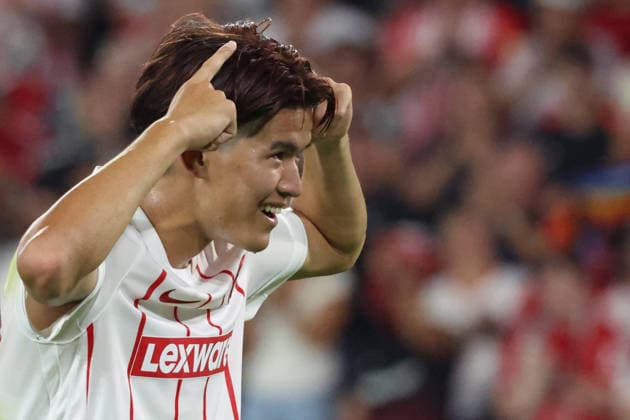 August 27, 2026, xrekx, Soccer Conference League Qualifiers, SC Freiburg vs. FC Motherwell – Goal celebration after Keisuke Goto scored the 4-1 goal for SC Freiburg, Freiburg