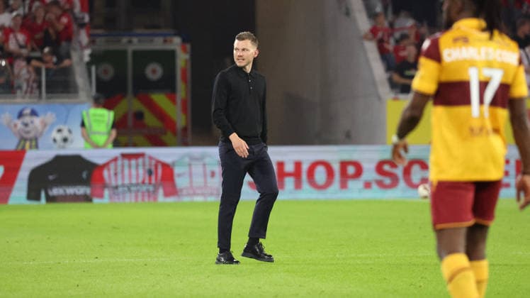 August 27, 2026, xrekx, Soccer Conference League Qualifiers, SC Freiburg vs. FC Motherwell, End of game, Alfred Johansson, Coach, Motherwell FC, Freiburg