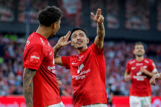 UEFA Conference Leauge qualification 2026: Brann - PAOK Bergen 20260827. Brann s Niklas Castro celebrates his 3-2 goal during the Conference League play-off match in football between SK Brann and PAOK at Brann Stadium. Photo: Paul S. Amundsen NTB Bergen Norway EDITORIAL USE ONLY. RESTRICTED USE FOR BETTING COMPANIES Ref:_SPO91gOLBFHWog.jpg *** UEFA Conference League Qualification 2026: Brann vs. PAOK, Bergen, August 27, 2026. Brann’s Niklas Castro celebrates his 3-2 goal during the Conference League playoff match between SK Brann and PAOK at Brann Stadium. Photo by Paul S. Amundsen, NTB, Bergen, Norway. EDITORIAL USE ONLY RESTRICTED USE FOR BETTING COMPANIES  Copyright: xPaulxS.xAmundsenx xNTBx