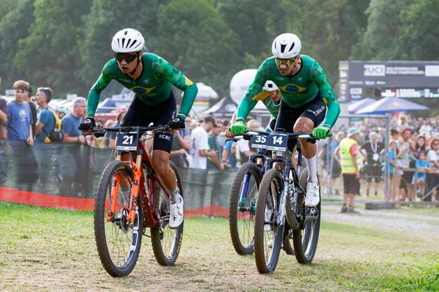 TRENTO, ITALY, AUGUST 27: Ulan Bastos Galinski of Brazil (left) and Alex Junior Malacarne of Brazil (right) in action during the UCI Mountain Bike World Championships—Men’s Elite Cross-Country Short Track—at Val di Sole on August 27, 2026, in Trento, Italy Copyright: xJustPictures.ch FrancescoxMinghettix jp-en-EuSpIm-JP6_FRM_UCIWC_MenShort_27_Aug_00009