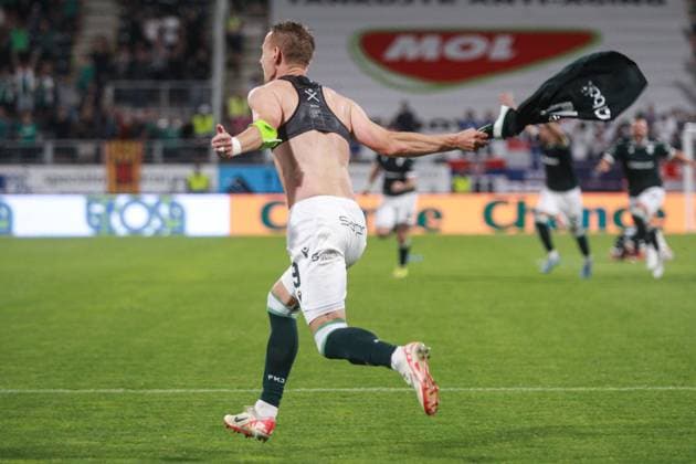 Jan Chramosta of Jablonec takes his shirt off and celebrates his winning penalty Jablonec v Rangers, UEFA Conference League, Play-Off Round, Second Leg, Football, Stadion Strelnice, Jablonec nad Nisou, Czechia - 27 Aug 2026Jablonec nad Nisou Stadion Strelnice Germany  Copyright: xMilanxKammermayer Shutterstockx 17118931al