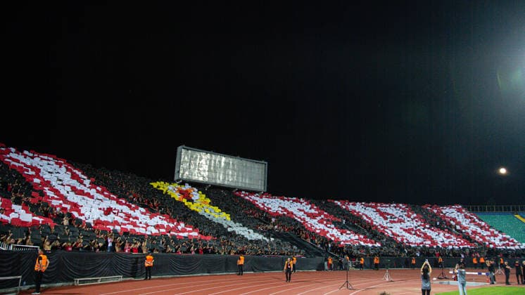 IPA87841565 - CSKA fans choreography during the Europa League playoff match between PFC CSKA and OFI Crete FC at Vasil Levski National Stadium in Sofia, Bulgaria, on August 27, 2026  Copyright: xIvanxSxIvanov IPAxSportx xx 87841565
