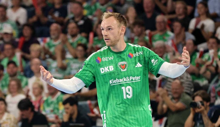 Mathias Gidsel feuert an Aktion Oberkörper Handball HBL Bundesliga Herren 1. Spieltag Saison 2026 2027 27.08.2026 Füchse Berlin vs MT Melsungen *** Mathias Gidsel cheers on the action: Upper Body Sports, Handball, HBL Bundesliga, Men s Division 1, Matchday, 2026–2027 Season, August 27, 2026, Füchse Berlin vs. MT Melsungen
