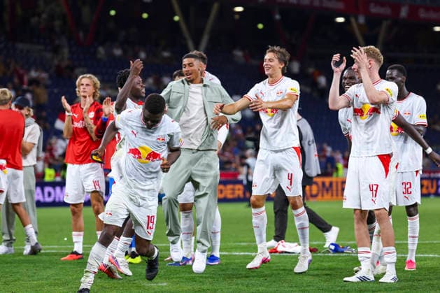 SOCCER - UEFA EL, RBS vs Mjaellby SALZBURG,AUSTRIA,27.AUG.26 - SOCCER - UEFA Europa League, play-off, Red Bull Salzburg vs Mjaellby AIF. Image shows the celebration of Karim Konate (RBS).  GEPAxpictures xDavidxGeieregger