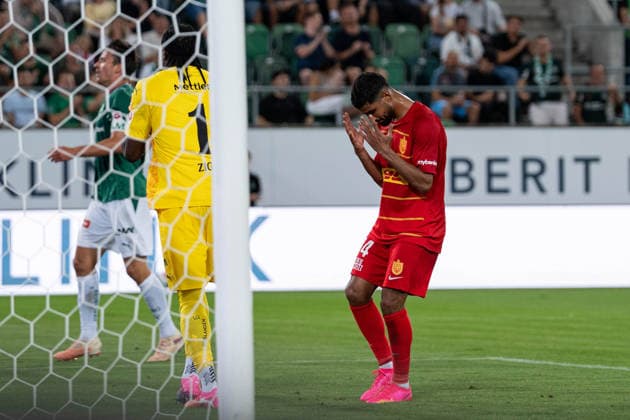 Soccer, UEFA Conference League Qualifiers: FC St. Gallen 1879 vs. FC Nordsjaelland, Thursday, August 27, 2026, Berit Sitter Stadium, St. Gallen, Switzerland. Ibrahim Adel, 14, FC Nordsjaelland misses a scoring opportunity Copyright: xValentinxDomgjonix
