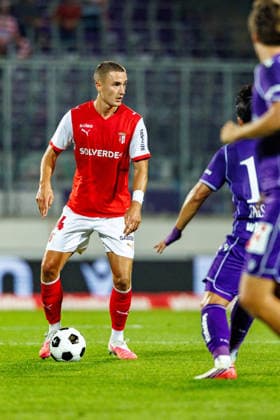 VIENNA, AUSTRIA - 27 AUGUST 2026: Image shows Lagerbielke Gustaf (Braga, 14) during UEFA Conference League 2026 27 Play-off Round, Second Leg: FK Austria Wien vs SC Braga at Franz-Horr-Stadion on 27 08 2026 in Vienna, Austria. Austria Copyright: xFröhlichxPascalx