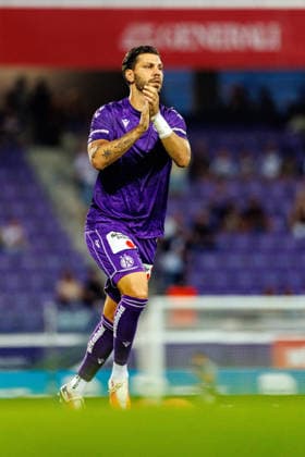 VIENNA, AUSTRIA - 27 AUGUST 2026: Image shows the celebration of Dragovic Aleksandar (Austria Wien, 15) during UEFA Conference League 2026 27 Play-off Round, Second Leg: FK Austria Wien vs SC Braga at Franz-Horr-Stadion on 27 08 2026 in Vienna, Austria. Austria Copyright: xFröhlichxPascalx