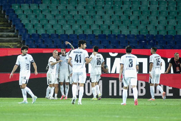 SOCCER - UEFA Europa League - Qualifiers - PFC CSKA vs. OFI Crete FC Photo by IPA ABACAPRESS.COM87842529 - OFI celebrating after scoring a goal during the Europa League playoff match between PFC CSKA and OFI Crete FC at Vasil Levski National Stadium in Sofia, Bulgaria, on August 27, 2026 Sofia Bulgaria  Copyright: xIPAxSport ABACAx