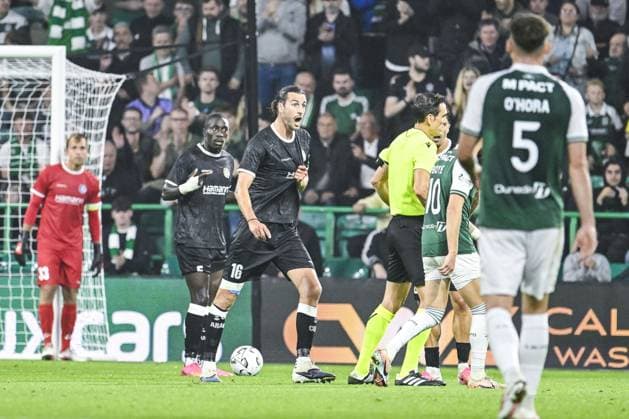 Gent s Christian Burgess reacts during a soccer game between Scottish team Hibernian FC and Belgian soccer team KAA Gent, Thursday 27 August 2026 in Edinburgh, on the return leg of the play-off round for the UEFA Conference League league phase. TOMxGOYVAERT  x184511771x