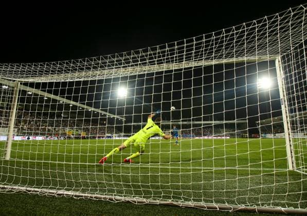 Findlay Curtis of Rangers misses a penalty during UEFA Conference League playoff round second leg match at Chance Arena, Jablonec. FK Jablonec v Rangers - UEFA Conference League - Chance Arena, Czech - 27 Aug 2026Jablonec Chance Arena Czech Republic EDITORIAL USE ONLY  Copyright: xRangersxFC Shutterstockx 17121543cc