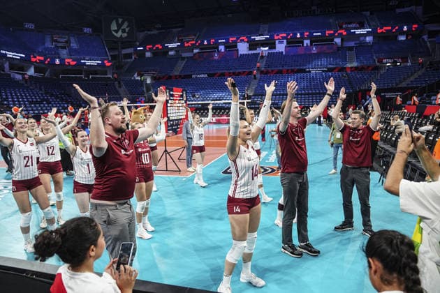 Latvia v Hungary - CEV EuroVolley 2026 ISTANBUL, TURKIYE - AUGUST 27: Players of Latvia celebrate the victory after the CEV EuroVolley 2026 Women Group A match between Poland and Germany at Sinan Erdem Dome in Istanbul, Turkiye on August 27, 2026. Agit Erdi Ulukaya Anadolu Istanbul Turkey. Editorial use only. Please get in touch for any other usage.  Copyright: x2026xAnadoluxAgitxErdixUlukayax