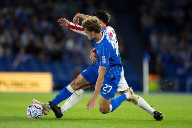 Mats Wieffer of Brighton and Hove Albion and Alexander Thongla-Iad Warneryd of Tromso Brighton and Hove Albion v Tromso, UEFA Conference League, Play-Off Round, Second Leg, Football, American Express Community Stadium, Brighton, UK - 27 Aug 2026Brighton American Express Community Stadi United Kingdom  Copyright: xIanxTuttle Shutterstockx 17118944af
