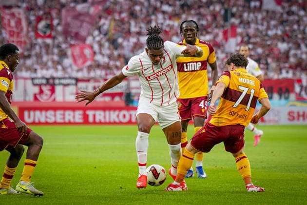 Germany UEFA Conference League Qualifiers: SC Freiburg vs. FC Motherwell, Playoffs 2026–2027, Europa-Park Stadium, Freiburg; Cyriaque Irie, SC Freiburg; 22 on the ball Copyright: xJOERANxSTEINSIEKx
