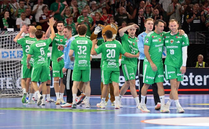 Füchse players celebrate after the game Joy Emotion Sports Handball HBL Bundesliga Men s Division 1 Matchday Season 2026–2027 August 27, 2026 Füchse Berlin vs. MT Melsungen