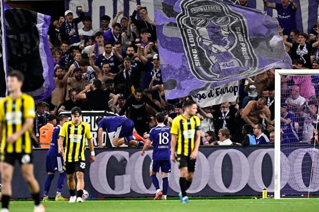 RSC Anderlecht v Kairat Almaty - UEFA Europa League ANDERLECHT, BELGIUM - AUGUST 27 : Sikane Danylo forward of RSC Anderlecht celebrating scoring a goal (2-0)during the UEFA Europa League 2026 27 play-off round second leg between RSC Anderlecht and Kairat Almaty on August 27, 2026 in Anderlecht, Belgium, 27 08 2026 Anderlecht Belgium  Copyright: xTomasxSiskx