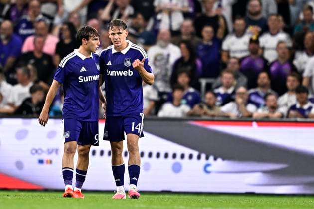 RSC Anderlecht v Kairat Almaty - UEFA Europa League ANDERLECHT, BELGIUM - AUGUST 27 : Sikane Danylo forward of RSC Anderlecht celebrating scoring a goal (2-0)during the UEFA Europa League 2026 27 play-off round second leg between RSC Anderlecht and Kairat Almaty on August 27, 2026 in Anderlecht, Belgium, 27 08 2026 Anderlecht Belgium  Copyright: xTomasxSiskx
