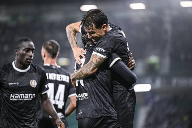 Gent s Josue Vergara and Gent s Filipe Alves Tiago celebrate after scoring during a soccer game between Scottish team Hibernian FC and Belgian soccer team KAA Gent, Thursday 27 August 2026 in Edinburgh, on the return leg of the play-off round for the UEFA Conference League league phase. TOMxGOYVAERT  x184514281x