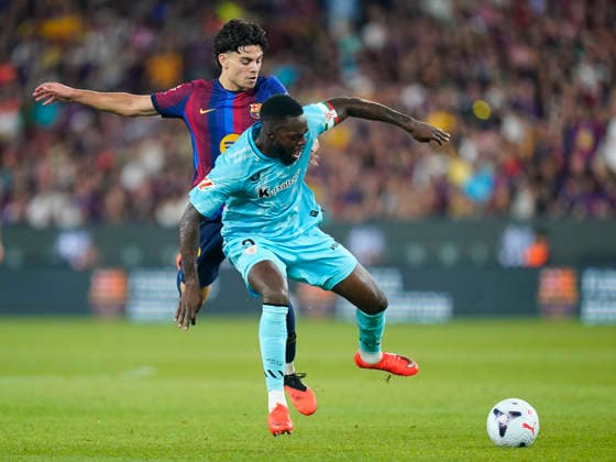 ESP: FC Barcelona, Barca - Athletic Club. La Liga EA Sports. Matchday 1. Inaki Williams of Athletic Club and Xavi Espart of FC Barcelona during the La Liga EA Sports match between FC Barcelona and Athletic Club de Bilbao played at Spotify Camp Nou Stadium on 27 Aug 2026 in Barcelona, Spain. kpng Copyright: xSergioxRuizx xPRESSINPHOTOx PS_2627_BAR_ATH_020