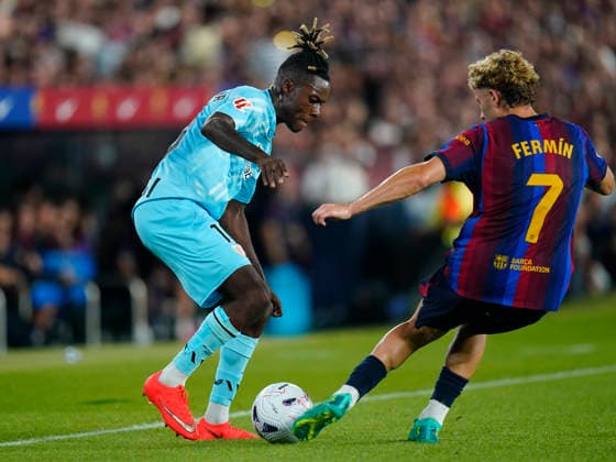 ESP: FC Barcelona, Barca - Athletic Club. La Liga EA Sports. Matchday 1. Nico Williams of Athletic Club and Fermin Lopez of FC Barcelona during the La Liga EA Sports match between FC Barcelona and Athletic Club de Bilbao played at Spotify Camp Nou Stadium on 27 Aug 2026 in Barcelona, Spain. kpng Copyright: xSergioxRuizx xPRESSINPHOTOx PS_2627_BAR_ATH_030