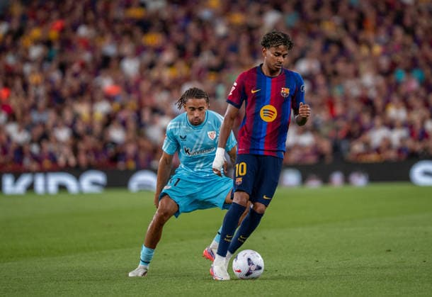 ESP LaLiga EA Sports FC Barcelona vs. Athletic Bilbao: Lamine Yamal of FC Barcelona in action during the LaLiga EA Sports match between FC Barcelona and Athletic Bilbao, played at Spotify Camp Nou Stadium in Barcelona on August 27, 2026, in Spain. Spain Soccer Copyright: xAgenciaxLOFx