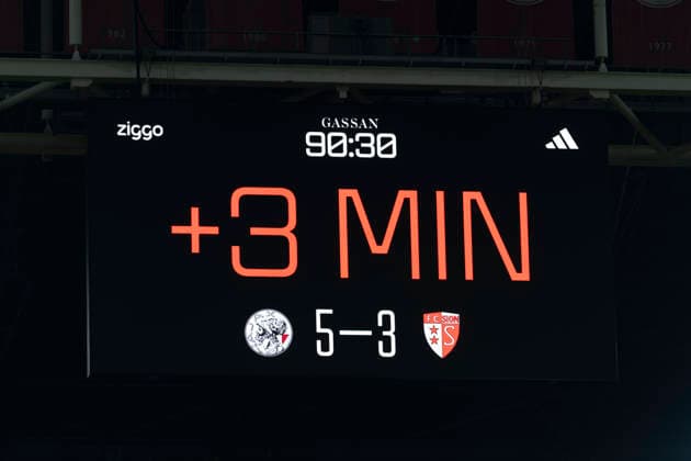 AMSTERDAM: Scoreboard showing the score of 5–3 during the UEFA Conference League match at the Johan Cruijff ArenA on August 27, 2026, in Amsterdam, the Netherlands. Photo by DeFodi Images