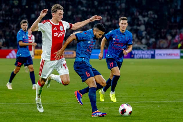 AMSTERDAM: AFC Ajax Amsterdam defender Youri Baas and FC Sion defender Marquinhos during the UEFA Conference League at the Johan Cruijff ArenA on August 27, 2026, in Amsterdam, the Netherlands. Photo by DeFodi Images