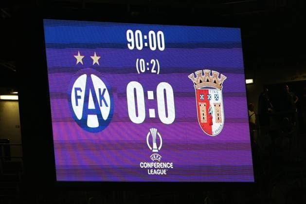 27.August.2026 - SOCCER - 2026 27 UEFA Conference League Play-offs, 2nd Leg, FK Austria Wien vs Sporting Braga Scoreboard shows 0-0 after 90 minutes. Vienna Franz-Horr-Stadion (Generali-Arena) Vienna Austria Copyright: xYigitxOermex xPsxImagesxYigitxOermex xPsxImagesx