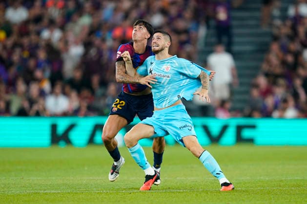 ESP: FC Barcelona, Barca - Athletic Club. La Liga EA Sports. Matchday 1. Marc Bernal of FC Barcelona and Oihan Sancet of Athletic Club during the La Liga EA Sports match between FC Barcelona and Athletic Club de Bilbao played at Spotify Camp Nou Stadium on 27 Aug 2026 in Barcelona, Spain. kpng Copyright: xSergioxRuizx xPRESSINPHOTOx PS_2627_BAR_ATH_046