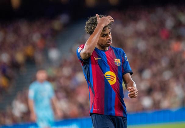ESP LaLiga EA Sports: FC Barcelona vs. Athletic Bilbao — Lamine Yamal of FC Barcelona during the LaLiga EA Sports match between FC Barcelona and Athletic Bilbao, played at Spotify Camp Nou Stadium in Barcelona on August 27, 2026, in Spain — Spanish Soccer Copyright: xAgenciaxLOFx