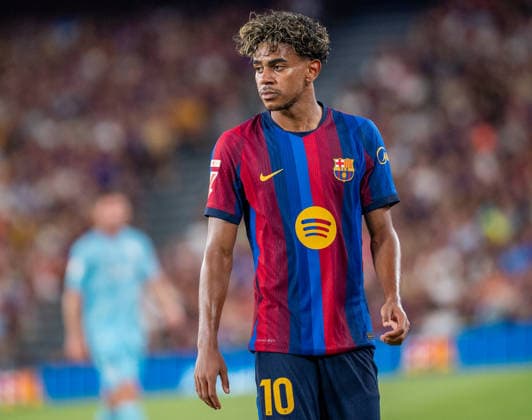 ESP LaLiga EA Sports: FC Barcelona vs. Athletic Bilbao — Lamine Yamal of FC Barcelona during the LaLiga EA Sports match between FC Barcelona and Athletic Bilbao, played at Spotify Camp Nou Stadium in Barcelona on August 27, 2026, in Spain — Spanish Soccer Copyright: xAgenciaxLOFx