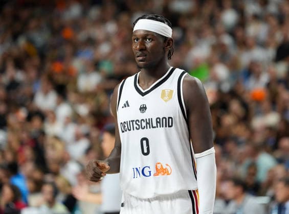 Isaac Bonga (Deutschland, 0) GER, Deutschland vs Niederlande, Basketball, Länderspiel, World Cup European Qualifiers, LANXESS arena, Köln, 27.08.2026 Foto: HMB Media Scott W. Coleman Köln LANXESS arena Nordrhein-Westfalen GER Copyright: xScottxW.xColemanx