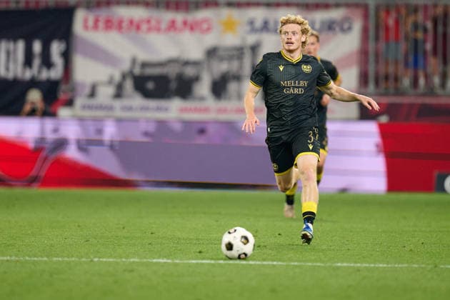 Salzburg, Austria, August 27, 2026; 2026–2027 UEFA Europa League Playoffs, Second Leg: FC Red Bull Salzburg vs. Mjällby AIF; Pictured: Martin Agnarsson (AIF) at Red Bull Arena Copyright: xFotostandx xWassmuthx