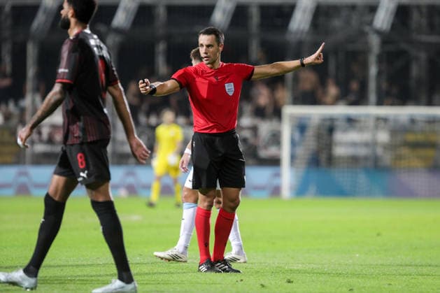 HNK Rijeka v Midtjylland - UEFA Conference League 2026 27 Play Off Round Second Leg RIJEKA, CROATIA - AUGUST 27: Referee Jasper Vergoote during the UEFA Conference League 2026 27 Play Off Round Second Leg match between HNK Rijeka and FC Midtjylland at Stadion HNK Rijeka on August 27, 2026 in Rijeka, Croatia.  GoranxKovacic PIXSELL