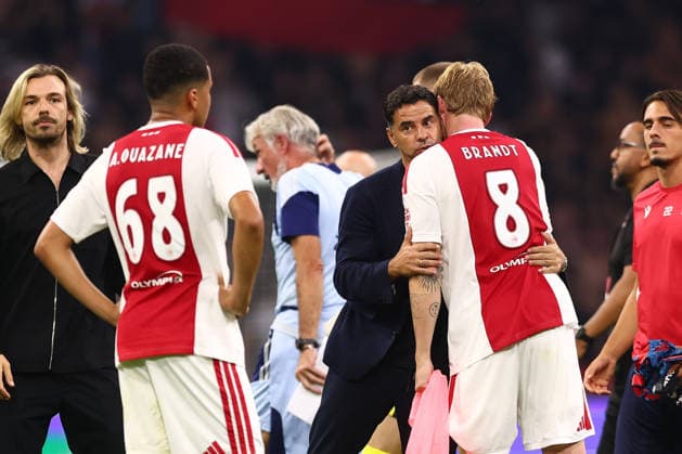 AMSTERDAM, NETHERLANDS - AUGUST 27: coach Michel Sanchez of Ajax, Julian Brandt of Ajax during the UEFA Conference League match between Ajax and FC Sion at Johan Cruijff Arena on August 27, 2026 in Amsterdam, Netherlands.  Copyright: xMTB MBxMediax