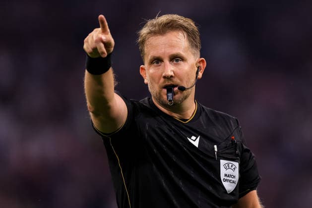AMSTERDAM, NETHERLANDS - AUGUST 27: Referee Julian Weinberger gestures during the UEFA Conference League 2026 27 Play Off Round Second Leg match between AFC Ajax and FC Sion at the Johan Cruijff ArenA on August 27, 2026 in Amsterdam, Netherlands.  Copyright: xRenexNijhuis MBxMediax