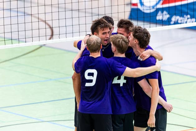 August 27, 2026, GER, Volleyball, Men, Season 26–27, 2 South 1 Bl, Exhibition Match, Blue Volleys Gotha vs. Cerebricks Volley Goats Mitteldeutschland. Cheers for the Cerebricks Volley Goats Mitteldeutschland team. 99867 Gotha, Ernesti Sports Complex, Thuringia, Germany