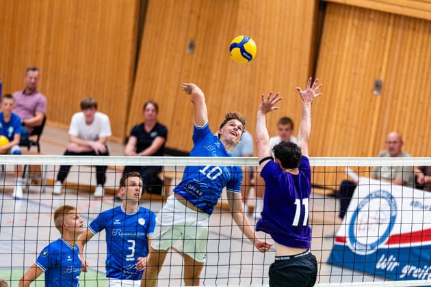 August 27, 2026, GER, Volleyball, Men, Season 26–27, 2nd Division South, 1st Division, Exhibition Match, Blue Volleys Gotha vs. Cerebricks Volley Goats Mitteldeutschland, Lauritz Jastrow, Blue Volleys Gotha, 10, Nick Breitenbach, Cerebricks Volley Goats Central Germany 99867 Gotha, Ernesti Sports Complex, Thuringia, Germany