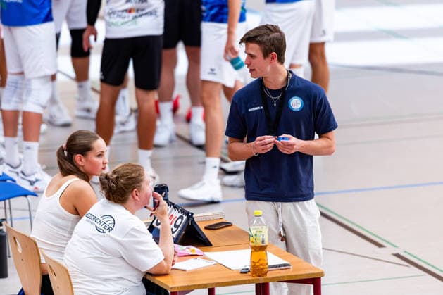 August 27, 2026, GER, Volleyball, Men, Season 26-27, 2nd Division South vs. 1st Division, Exhibition Match, Blue Volleys Gotha vs. Cerebricks Volley Goats, Central Germany, Nikita Muehlbach (Blue Volleys Gotha, Assistant Coach, Scout), 99867 Gotha, Ernesti Sports Complex, Thuringia, Germany