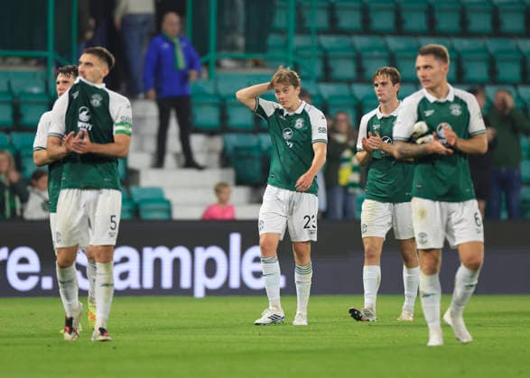 Hibernian v K.A.A. Gent UEFA Europa Conference League Callum Wright of Hibernian looks dejected at full time during the UEFA Europa Conference League Play-Off Second Leg match at Easter Road, Edinburgh 27 08 2026 UK Newspapers OUT Copyright: xFredxPalmerx FIL-23844-0109
