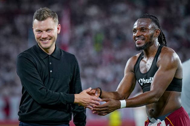 Germany UEFA Conference League Qualifiers: SC Freiburg vs. FC Motherwell, 2026-2027 Playoffs, Europa-Park Stadium, Freiburg; Alfred Johansson, Coach, Motherwell FC, and Regan Charles Cook, Motherwell FC, 17 Copyright: xJOERANxSTEINSIEKx