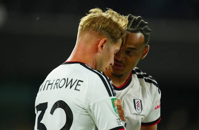 Rodrigo Muniz of Fulham congratulates Emile Smith Rowe after he scored the opening goal Fulham v AFC Wimbledon, EFL Carabao Cup, Second Round, Football, Craven Cottage, London, UK - 27 Aug 2026London Craven Cottage United Kingdom EDITORIAL USE ONLY No use with unauthorised audio, video, data, fixture lists, club league logos or live services. Online in-match use limited to 120 images, no video emulation. No use in betting, games or single club league player publications.  Copyright: xJavierxGarcia Shutterstockx 17118946bl